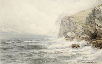 Vagues se brisant sur des rochers côtiers, 1887